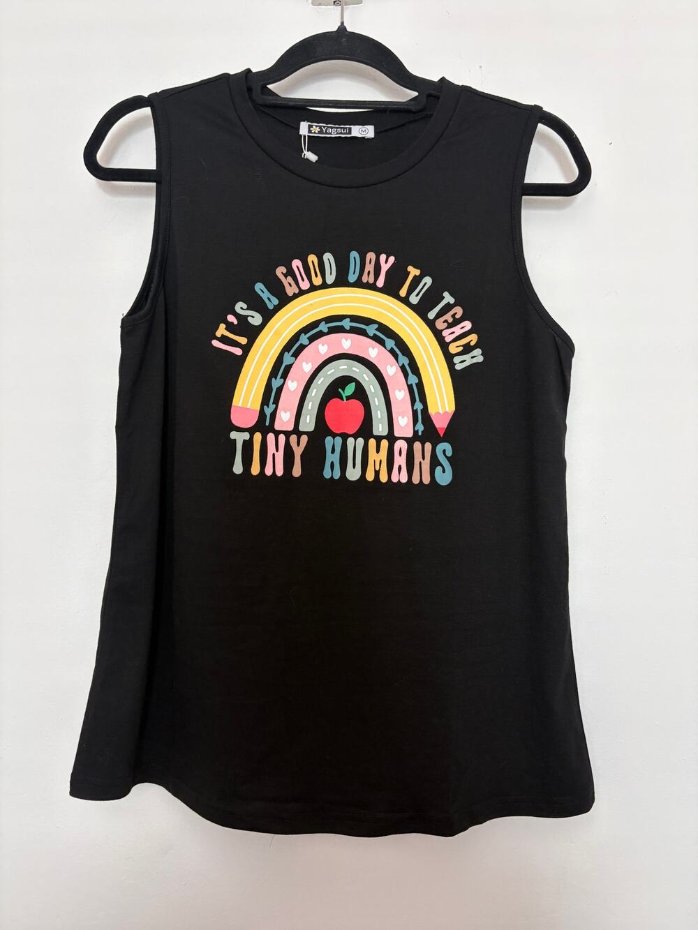 Yagsui "It's A Good Day To Teach Tiny Humans" Rainbow Teacher TankTop Size M NWT